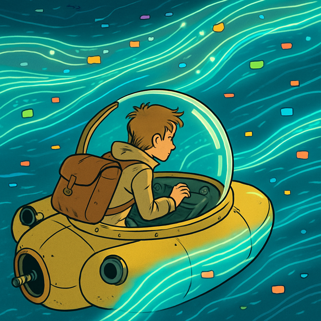 Explorer im U-Boot beobachtet Datenströme als Meeresströmungen